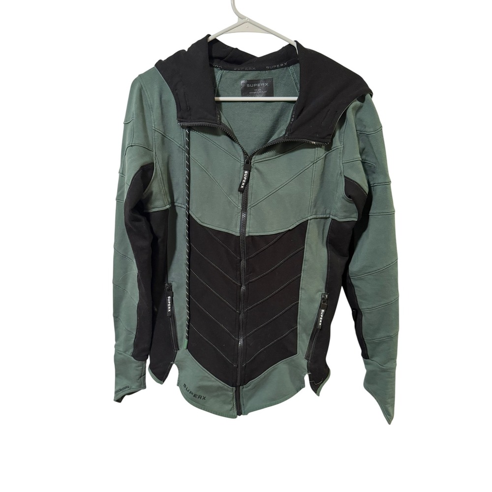 SuperX Mens Small Green Lantern Hoodie Superhero Style Zip Up Sweatshirt